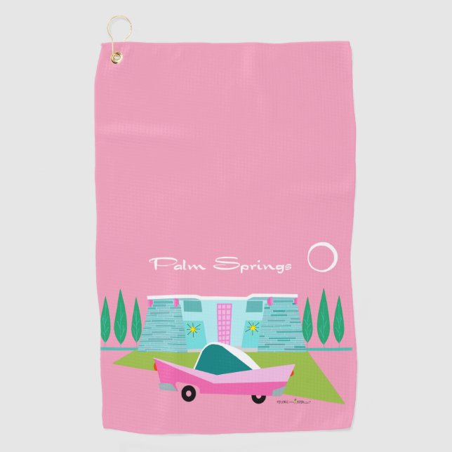  Retro Pink Palm Springs Golf Handtuch (Vorderseite)