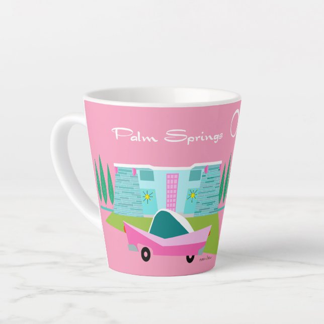 Retro Pink Palm Springs Latte Tasse (Linke Ecke)