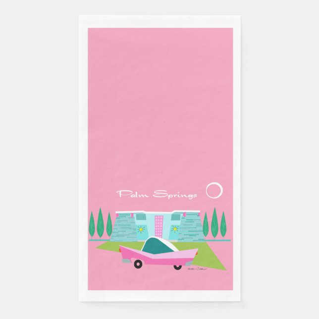 Retro Pink Palm Springs Paper Napkin Serviette (Vorderseite)