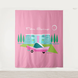 Retro Pink Palm Springs Tapestry Wandteppich