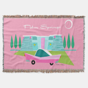 Retro Pink Palm Springs Throw Blanke Decke