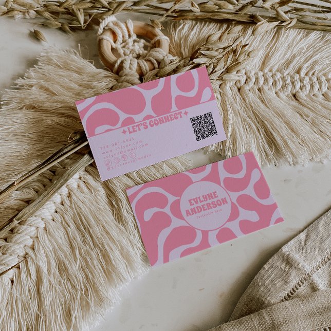 Retro Pink Pastel QR Code 70s Groovy Girly Trendy Visitenkarte (Von Creator hochgeladen)