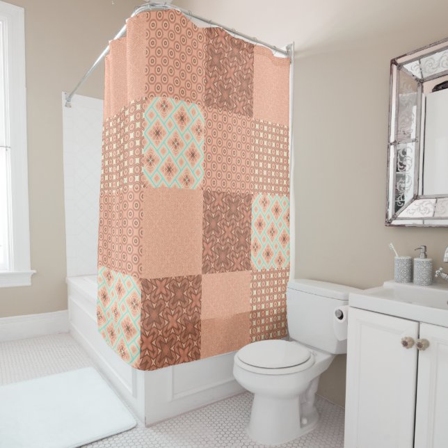 Retro Pink Patchwork Duschvorhang (Beispiel)