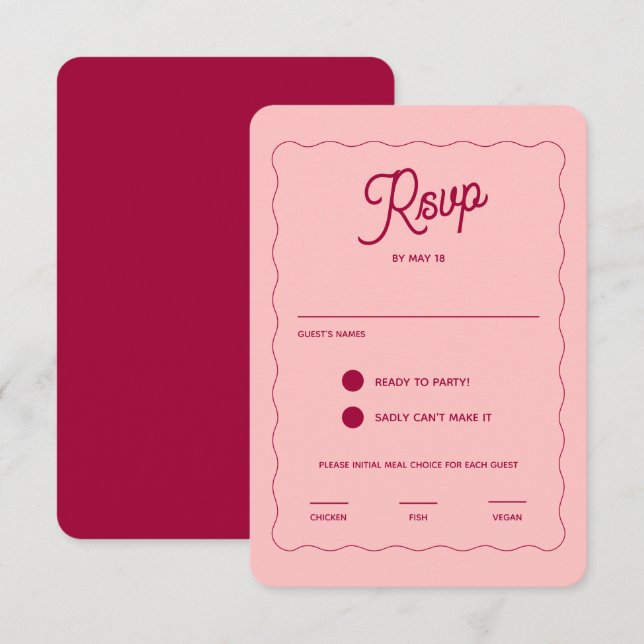 Retro Pink Peachy Fuchsia Wave Frame Wedding Meeti RSVP Karte (Vorne/Hinten)