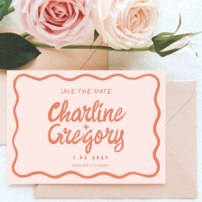 Retro Pink PeachyHandwriting Wedding Save the Date Einladung (Von Creator hochgeladen)