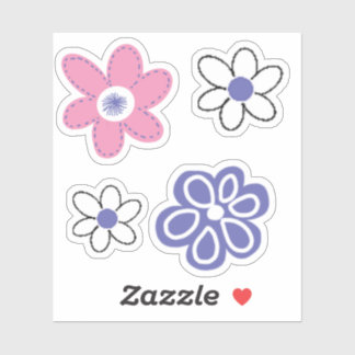 Retro Pink Periwinkle Lavender Weiße Blume Aufkleber