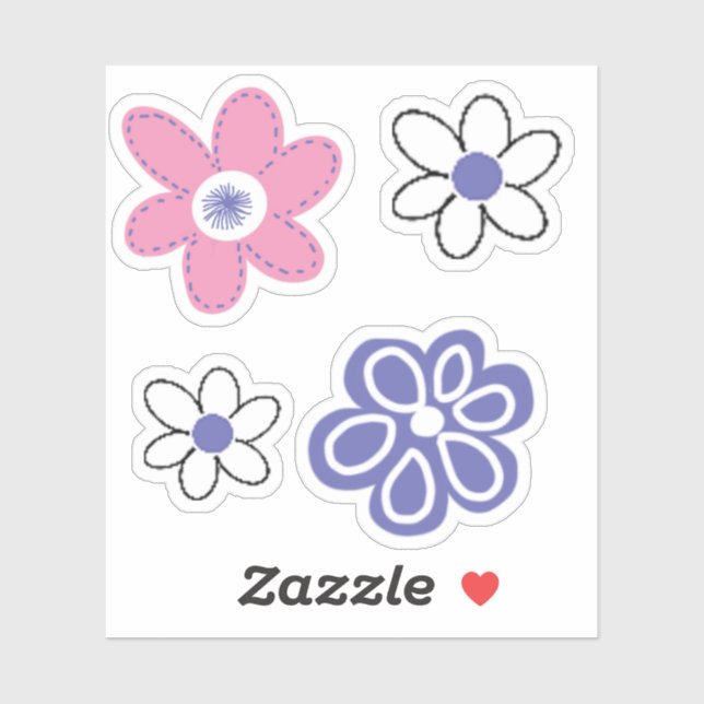 Retro Pink Periwinkle Lavender Weiße Blume Aufkleber (Blatt)