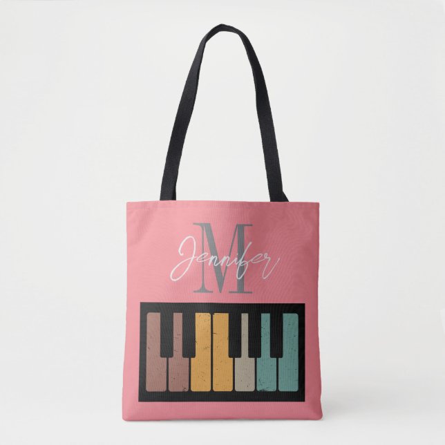 Retro Pink Piano Monogramm Name Personalisiert Tasche (Vorderseite)