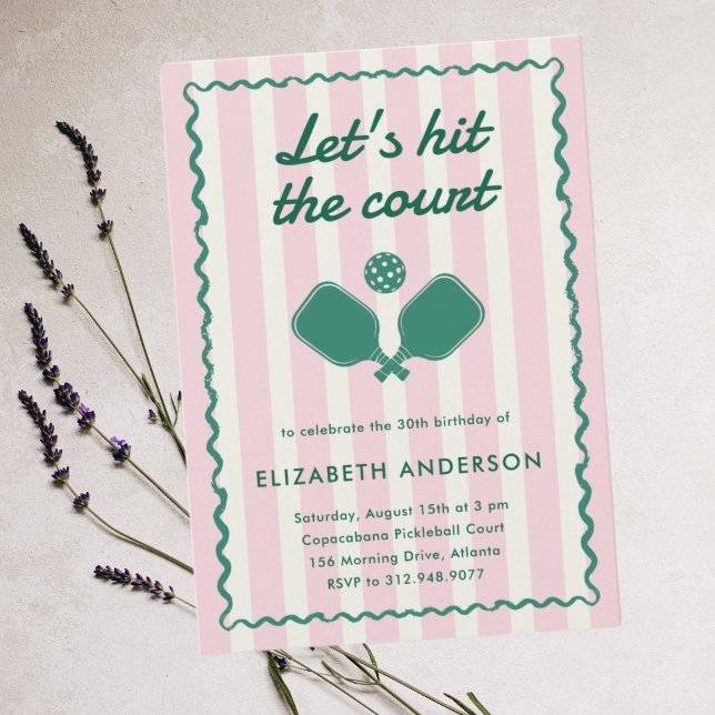 Retro Pink Pickleball Elegante Geburtstagsparty Einladung (Von Creator hochgeladen)