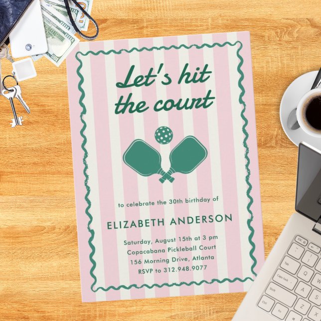 Retro Pink Pickleball Elegante Geburtstagsparty Einladung (Von Creator hochgeladen)