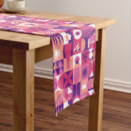 Retro Pink Purple Wine Bauhaus Pattern Großer Tischläufer