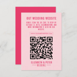 Retro Pink QR Code Wedding Website RSVP Karte