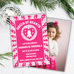 Retro Pink Queen of Hearts Geburtstagsparty Foto Einladung