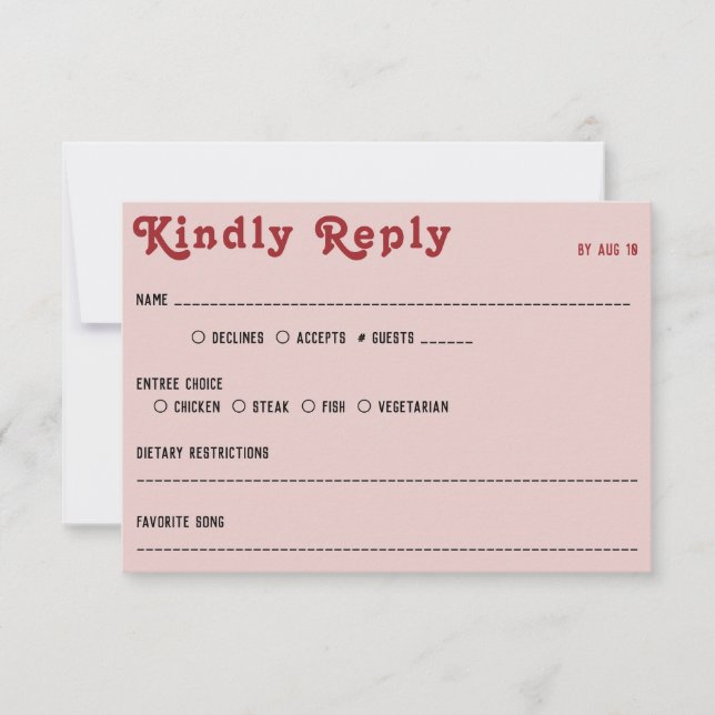 Retro Pink Red & Black Wedding RSVP (Vorderseite)