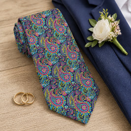 Retro Pink Red Blue Gelb Paisley Blumenmuster Krawatte