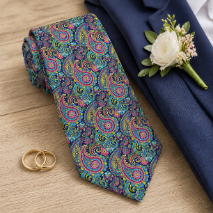 Retro Pink Red Blue Gelb Paisley Blumenmuster Krawatte