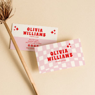 Retro Pink Red Bold Groovy Trendy Girly Checkered Visitenkarte