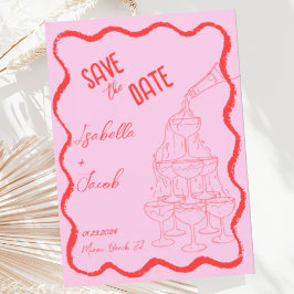 Retro Pink Red Champagne Tower Save the Date Einladung