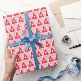Retro Pink & Red Christmas Geometric Geschenkpapier