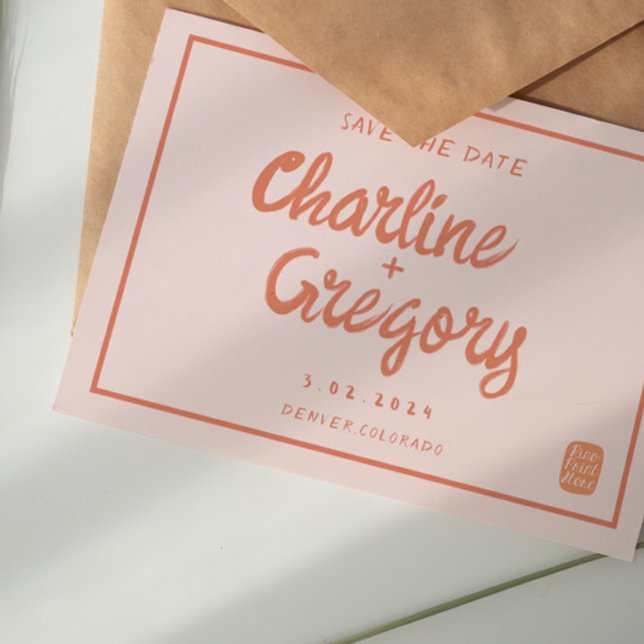 Retro Pink & Red Handwriting Wedding speichern Sie Einladung (Von Creator hochgeladen)