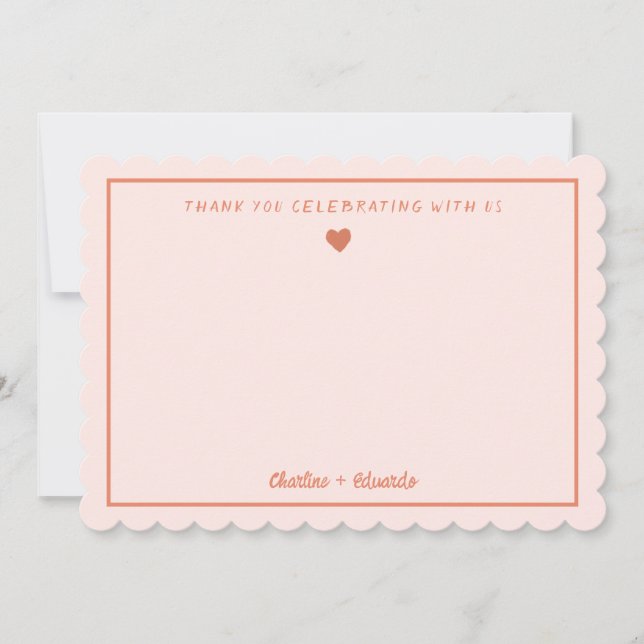 Retro Pink & Red Handwriting Wedding Vielen Dank Dankeskarte (Vorderseite)