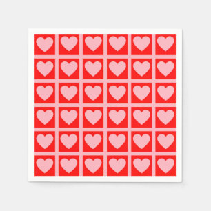 Retro Pink Red Heart Karo Y2K Muster Serviette