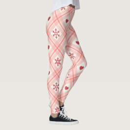 Retro Pink & Red Heart Schneeflocken Muster Leggings