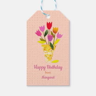 Retro Pink Red Tulips Pastel Lavender Vielen Dank Geschenkanhänger
