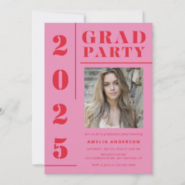 Retro Pink Red Typografy Foto Graduation Party Einladung