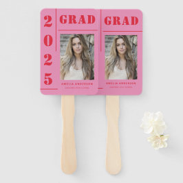 Retro Pink Red Typografy Foto Graduation Party Fächer