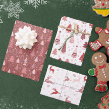 Retro Pink Rentier und Weihnachtsbaumen