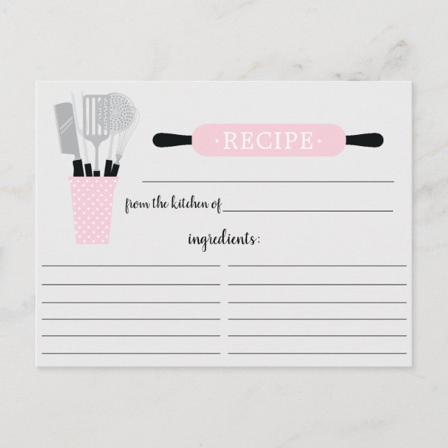 Retro Pink Rolling Button Kitchen Tools Rezeptkart Postkarte (Vorderseite)