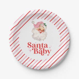 Retro Pink Santa Baby Weihnachts-Baby-Party Pappteller