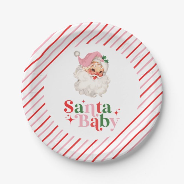 Retro Pink Santa Baby Weihnachtsdusche Pappteller (Vorderseite)