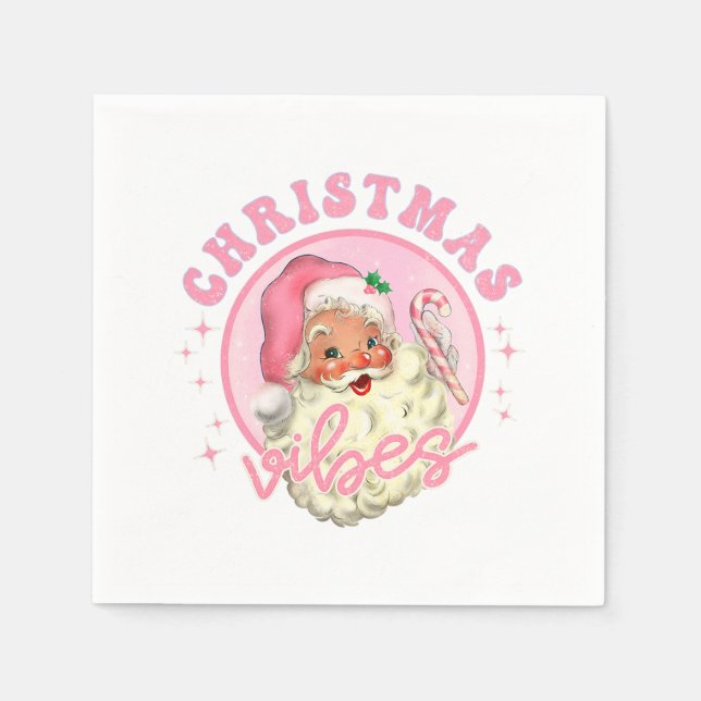 Retro Pink Santa Claus Pink Weihnachten Christus Serviette (Vorderseite)