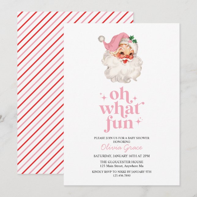 Retro Pink Santa oh was Spaß Baby Dusche Einladung (Vorne/Hinten)