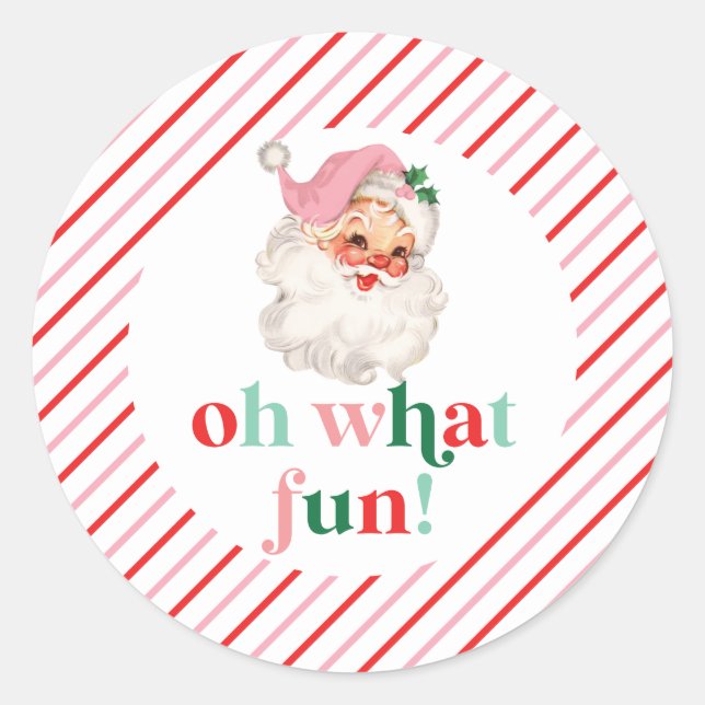 Retro Pink Santa Oh, was Spaß Runder Aufkleber (Vorderseite)