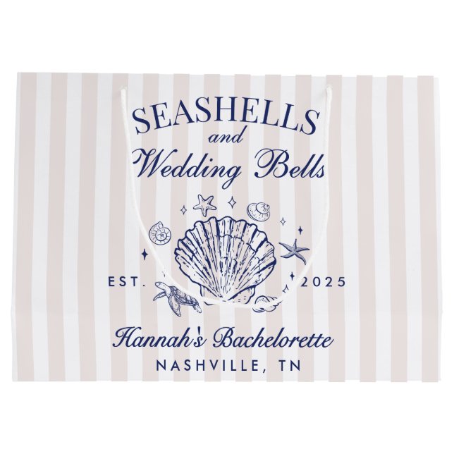 Retro Pink Seashells & Wedding Bachelorette Große Geschenktüte (Rückseite)
