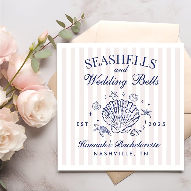 Retro Pink Seashells & Wedding Bachelorette Serviette (Von Creator hochgeladen)