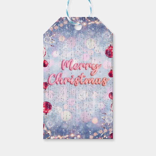 Retro Pink & Silver Merry Christmas  Geschenkanhänger (Vorderseite)
