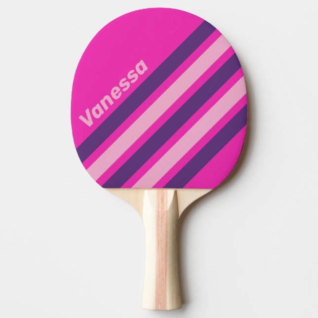 Retro Pink Sky Angled Striping with Name Tischtennis Schläger (Vorderseite)