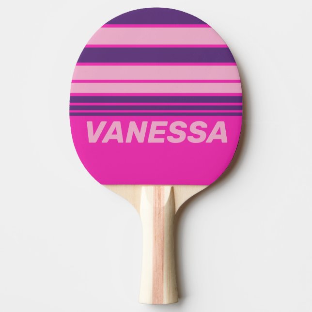 Retro Pink Sky Horizon Striping with Name Tischtennis Schläger (Vorderseite)