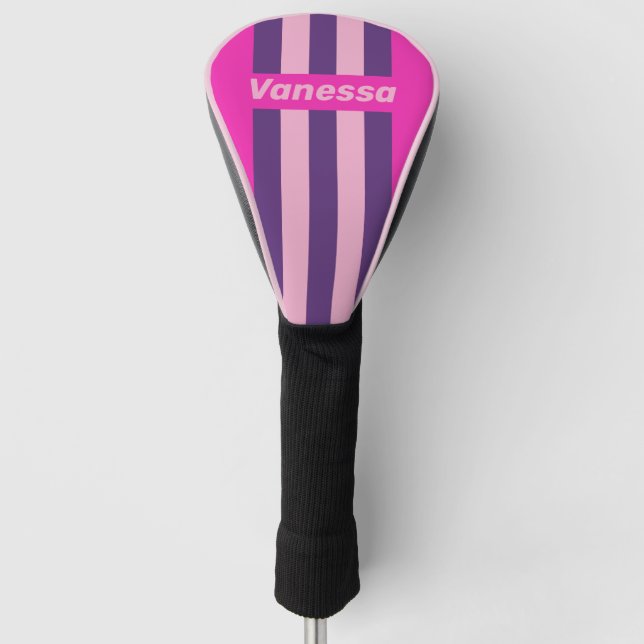 Retro Pink Sky Pin Stripes with Name Golf Headcover (Vorderseite)