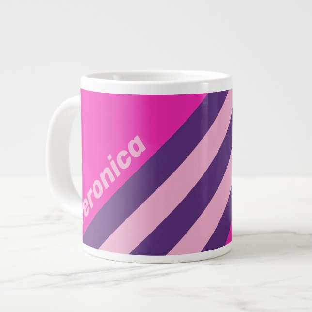 Retro Pink Sky Stripes with Name Jumbo-Tasse (Vorderseite Links)