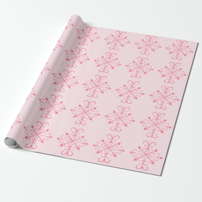 Retro Pink Snowflakes Wrapping Paper Geschenkpapier (Ungerollt)