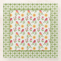 Retro Pink Spring Birds Panel