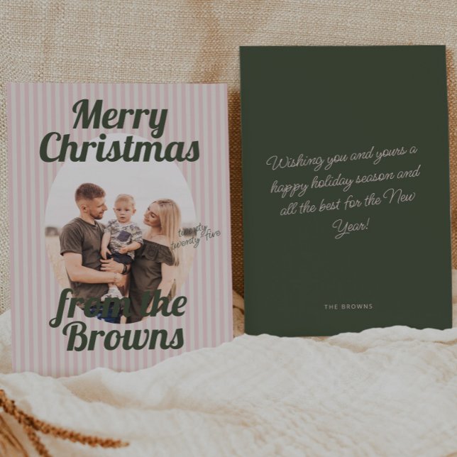 Retro Pink Stripes Boho Oval Foto Weihnachten (Von Creator hochgeladen)