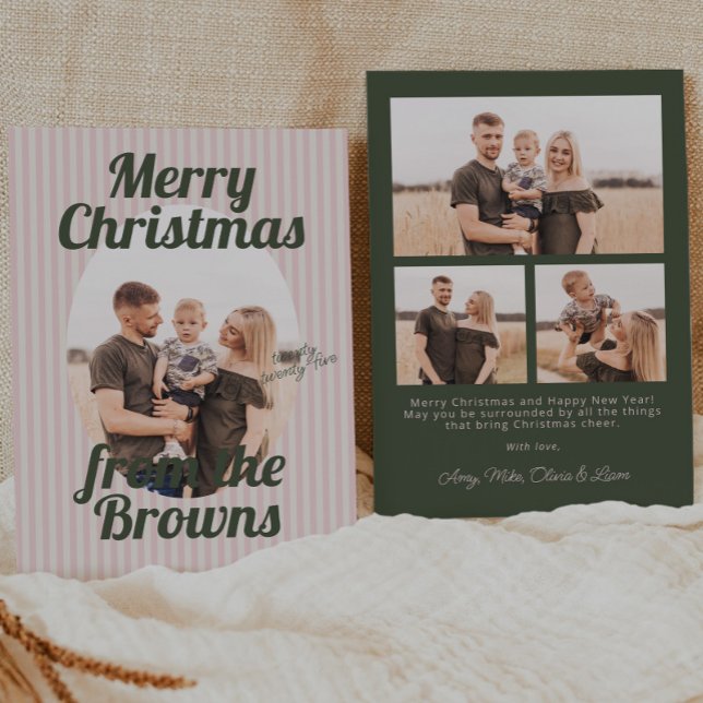 Retro Pink Stripes Boho Oval Foto Weihnachten (Von Creator hochgeladen)