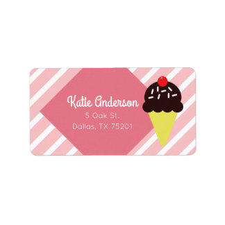 Retro Pink Striping Ice Cream Custom Address Label Adressaufkleber
