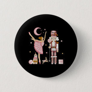 Retro Pink Sugar Plum Fairy Nutcracker Weihnachten Button
